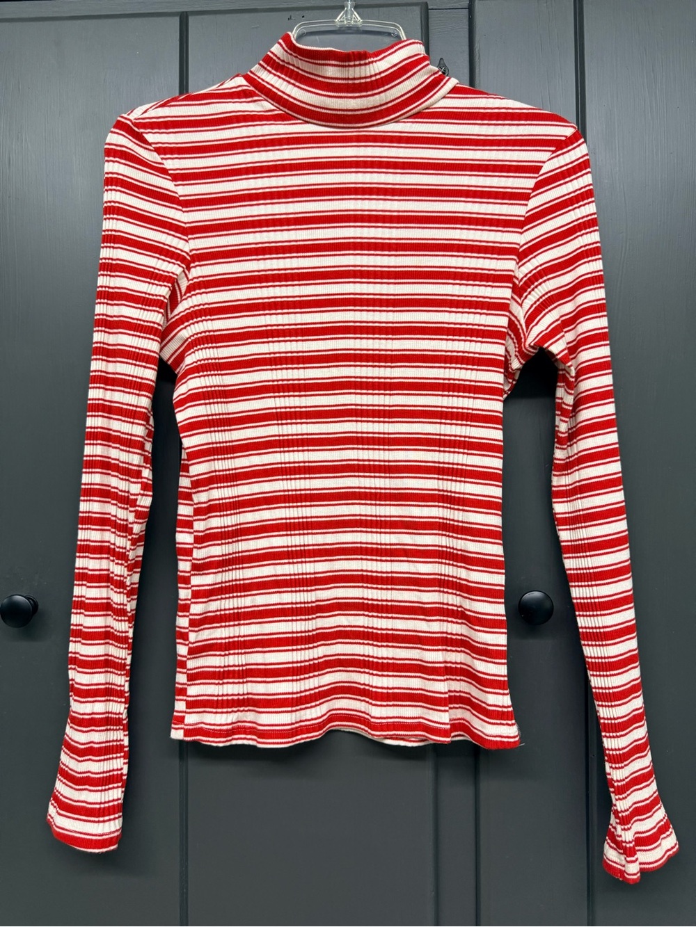 PINK Victoria's Secret Red & White Striped Ribbed Turtleneck